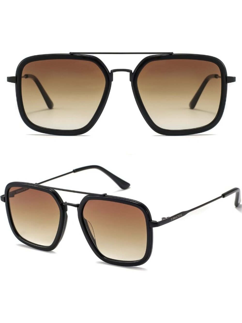 Chic Square Aviator Sunglasses for Women, Brown Gradient Lens, UV400 Protection
